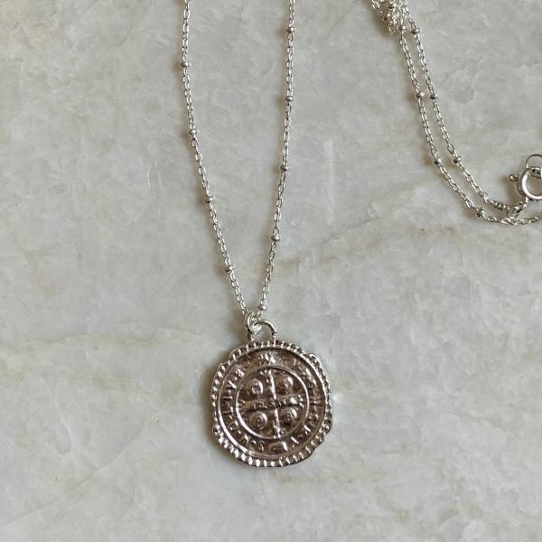 Silver Cross Coin Necklace | Roman Catholic Cross picture