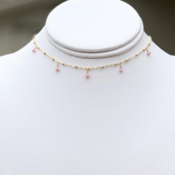 Bead Chain Choker with Baby Gem Dangles | Gold or Silver picture