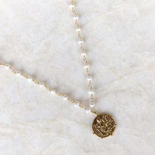 Pearl Choker with Gold Coin Necklace |  IMK Jewelry