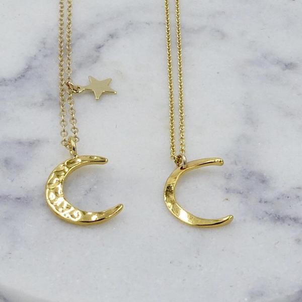 Hammered Moon and Star Necklace | Gold or Silver picture