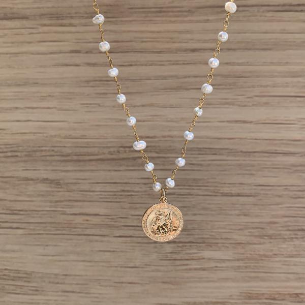 Traveler's Guardian | Pearl Choker with St Christopher Medal picture