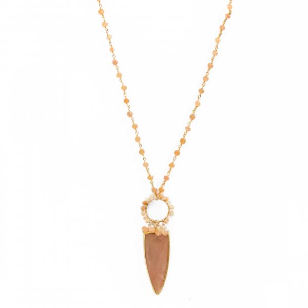 Peach Moonstone Long Gold Fill Necklace
