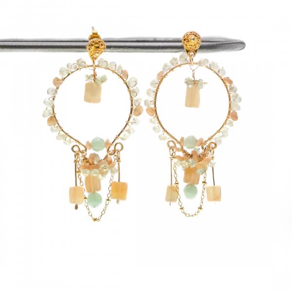Aquamarine and Peach Moonstone Earrings