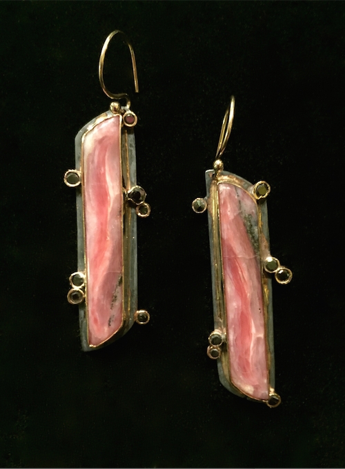Pink Peruvian Opal and Black diamond Earrings