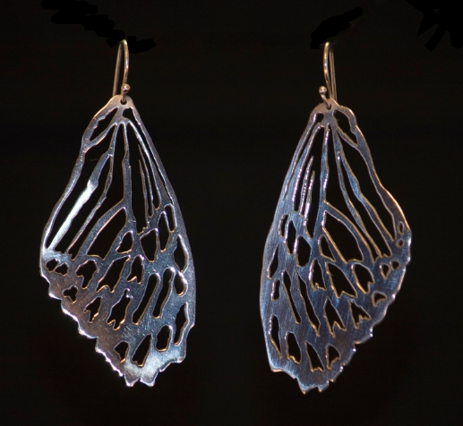 Zebra butterfly wing earrings picture