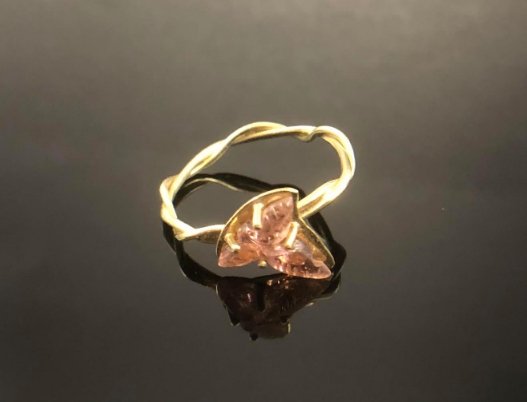 Carved tourmaline leaf ring