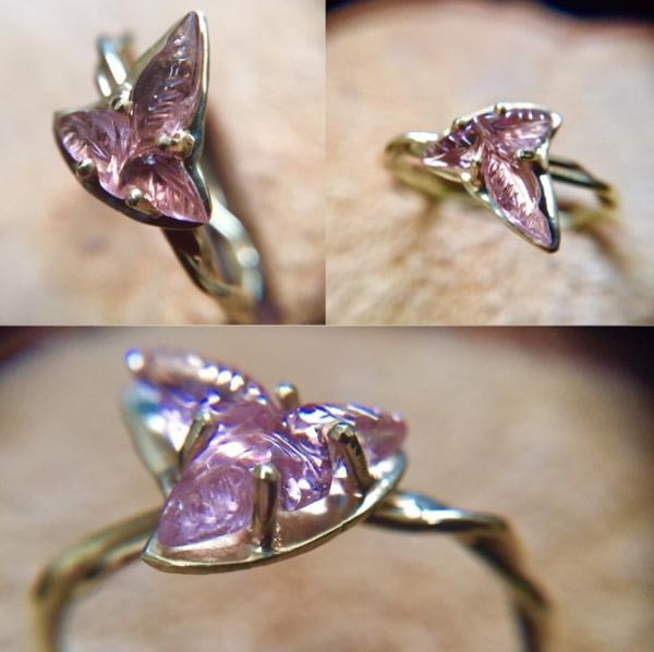 Carved tourmaline leaf ring picture