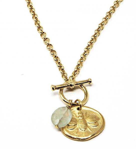 Bee Medallion Necklace with Pearl or Aquamarine picture