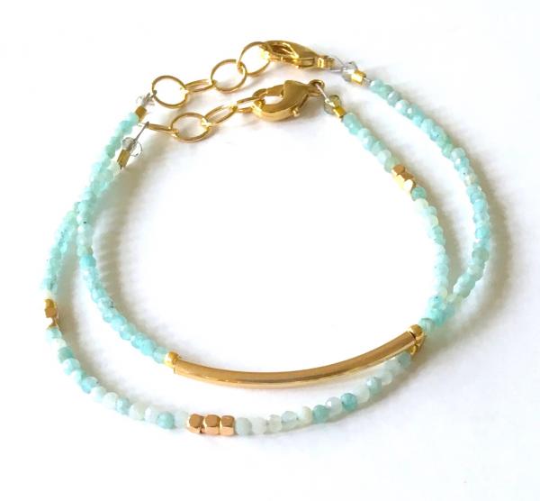 Chalcedony Crescent and Gold Nugget Bracelets