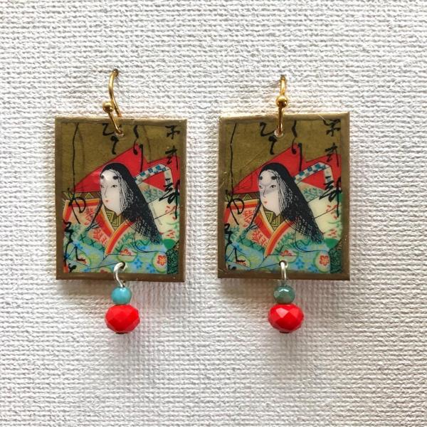 Japanese Postage Stamp Earrings - 2012 - Hyakunin Isshu