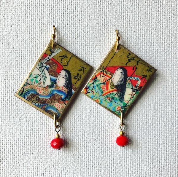 Japanese Postage Stamp Earrings - 2012 - Hyakunin Isshu