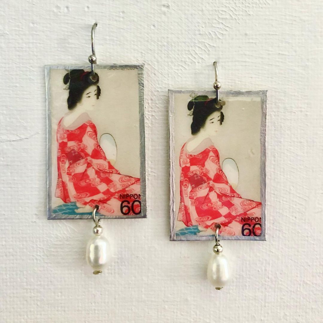 Japan Postage Stamp Earrings