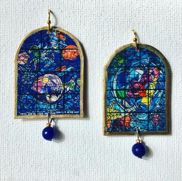 Marc Chagall Stained-Glass Postage-Stamp Earrings - Blue picture