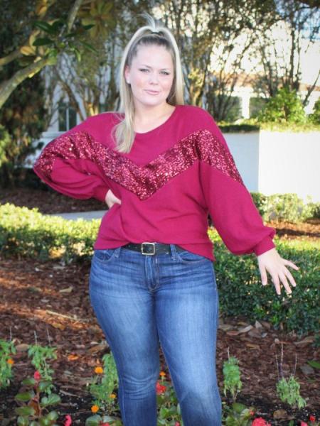 Sequin Sweater - Burgundy picture