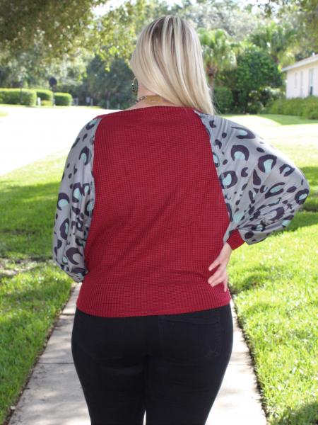 Maroon Waffle Knit Top picture