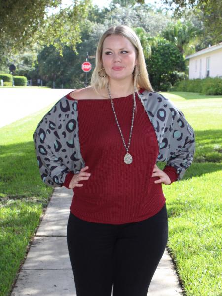 Maroon Waffle Knit Top picture