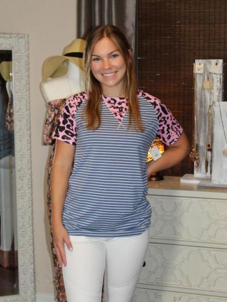 Navy Striped Pink Leopard Tee picture