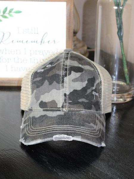 Distressed Baseball Cap - Gray Camo picture