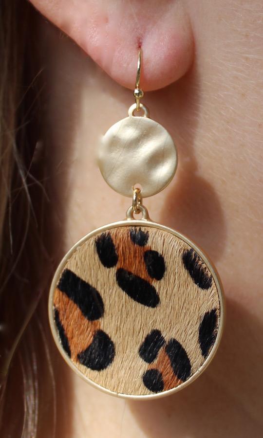 Disc Drop Earrings - Leopard