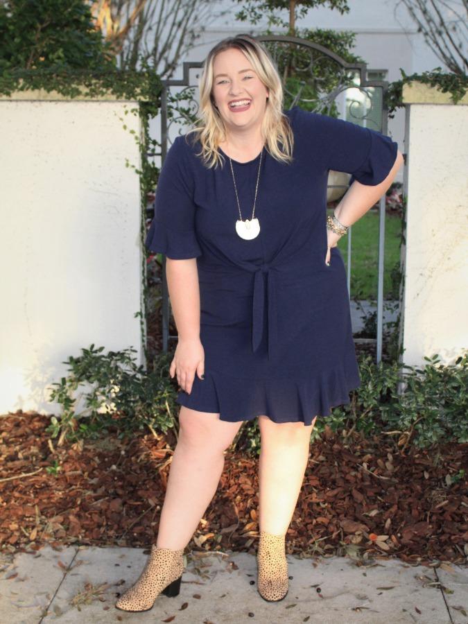 Navy Front Tie Dress - Plus picture