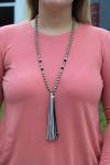 Gray Beaded Tassel Necklace