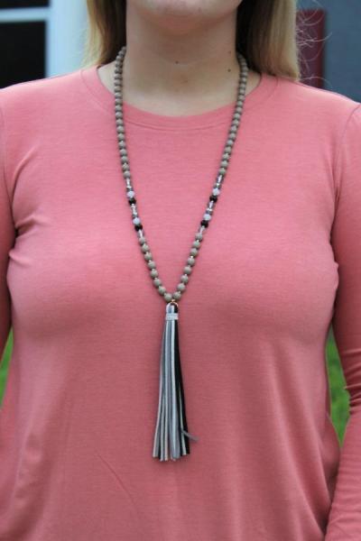 Gray Beaded Tassel Necklace picture