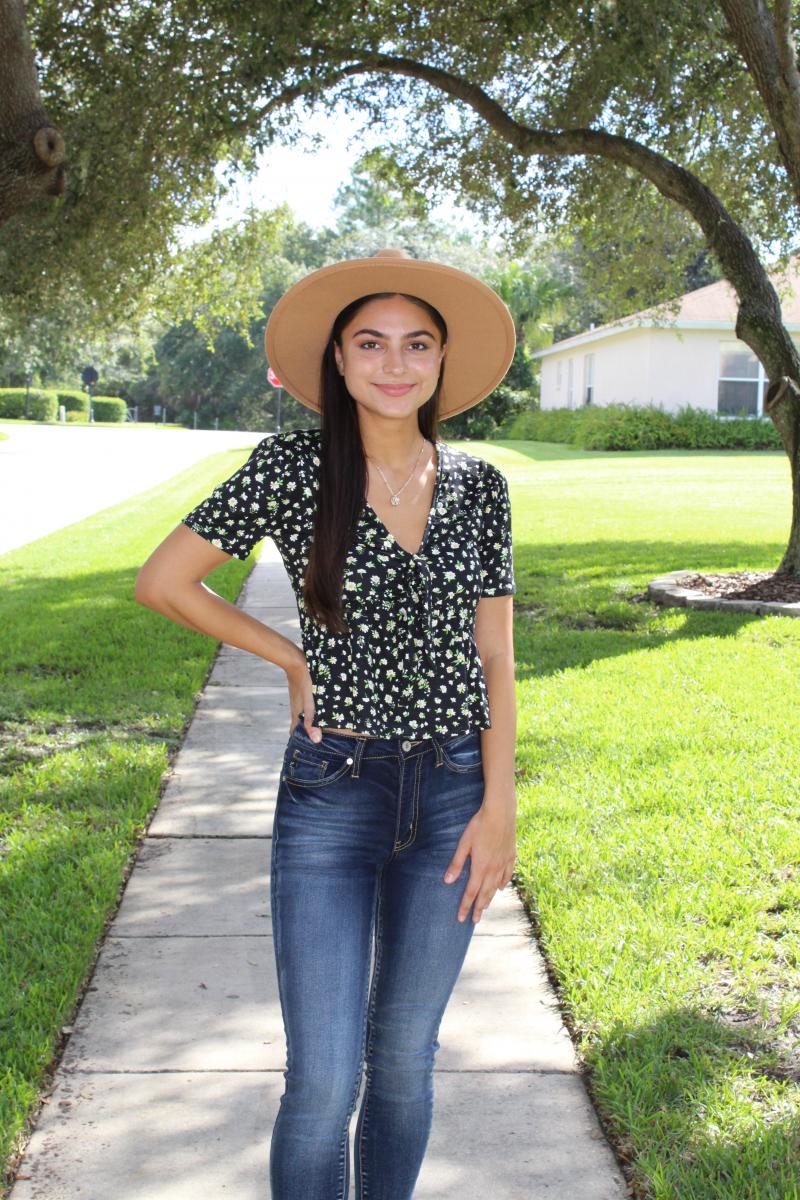 Black Flower Print Blouse picture