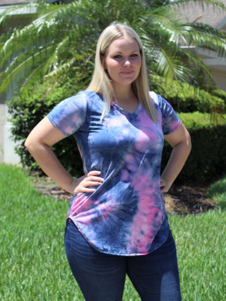 Pink & Navy Tie Dye Top picture