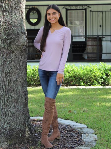 Mauve Ribbed Long Sleeve Tee