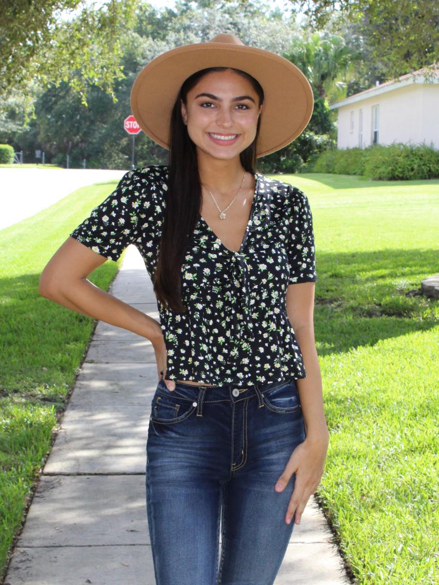 Black Flower Print Blouse picture