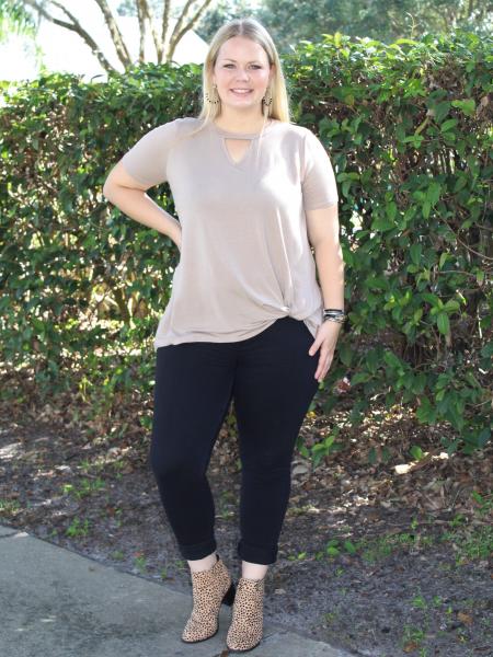 Taupe Open Neck Top