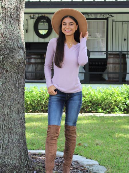 Mauve Ribbed Long Sleeve Tee picture