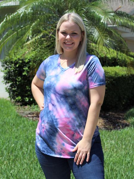 Pink & Navy Tie Dye Top