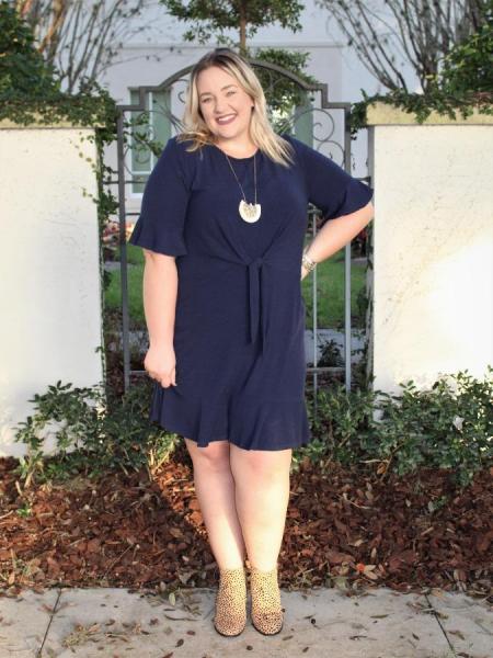 Navy Front Tie Dress - Plus