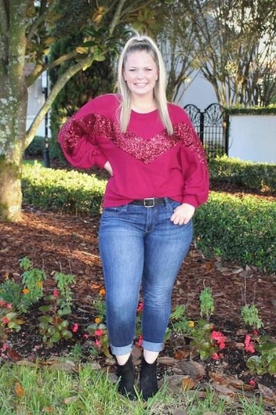 Sequin Sweater - Burgundy picture