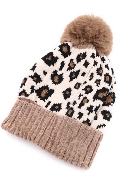 Leopard Pom Beanie