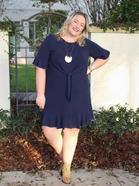 Navy Front Tie Dress - Plus picture