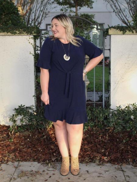 Navy Front Tie Dress - Plus picture