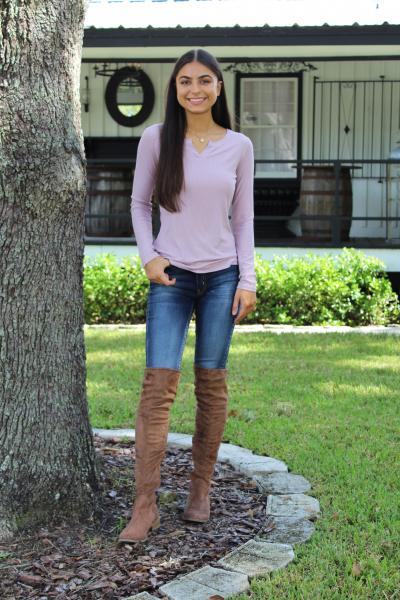 Mauve Ribbed Long Sleeve Tee picture