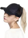 Black Glitter Ponytail Cap