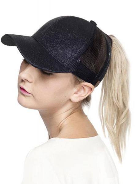 Black Glitter Ponytail Cap picture