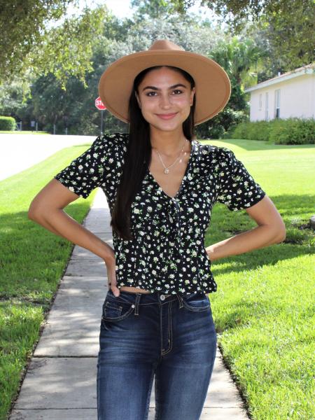 Black Flower Print Blouse picture