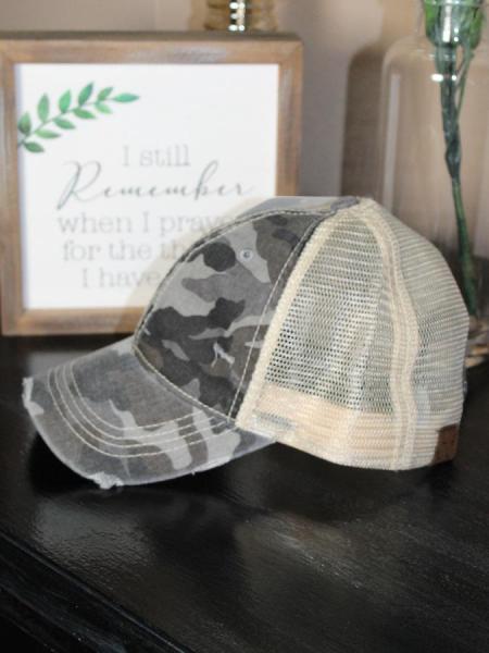 Distressed Baseball Cap - Gray Camo picture