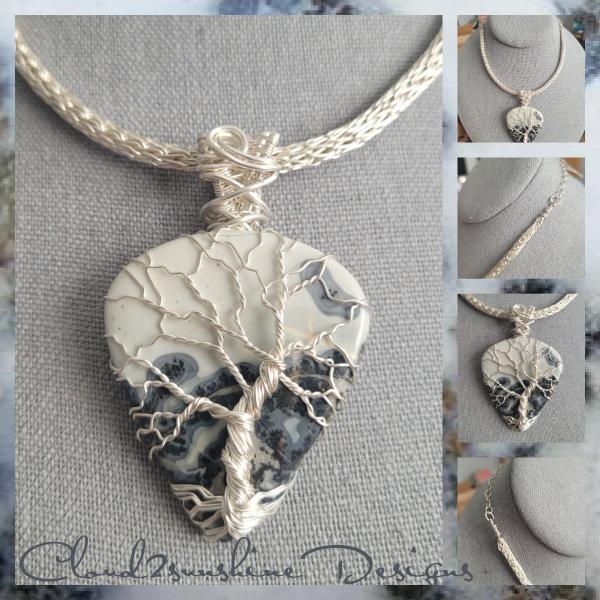 Maligano Jasper Tree of Life Pendant with Silver Viking Knit and Chain Necklace