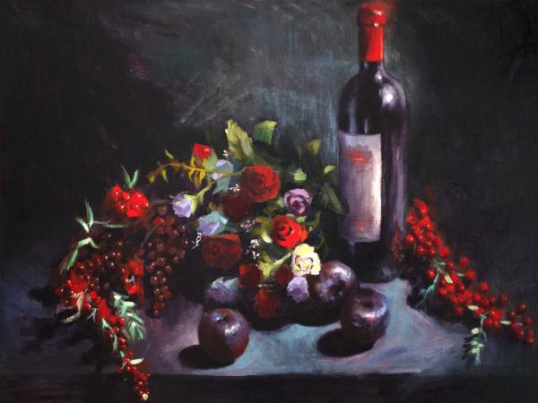 Wine and Plums Still Life
