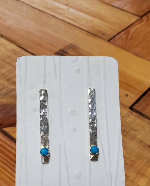 Silver Bar Earrings with Turquoise picture