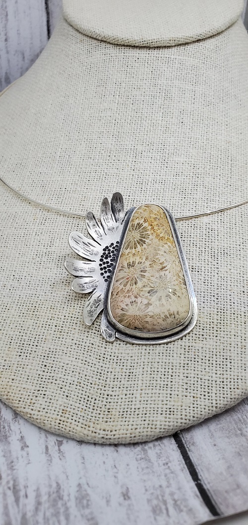 Fossilized Coral Daisy Pendant