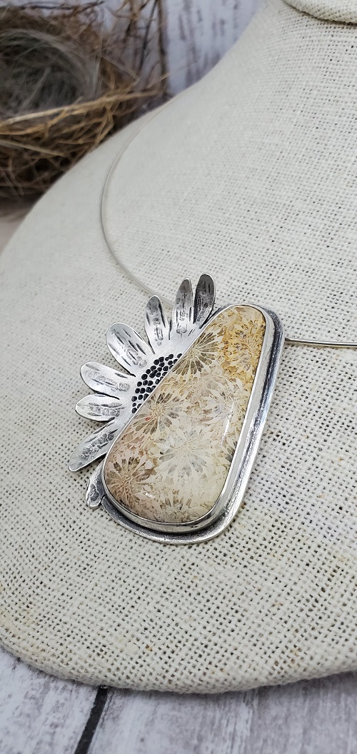 Fossilized Coral Daisy Pendant picture