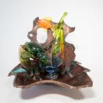 Turtle fountain in copper and glass