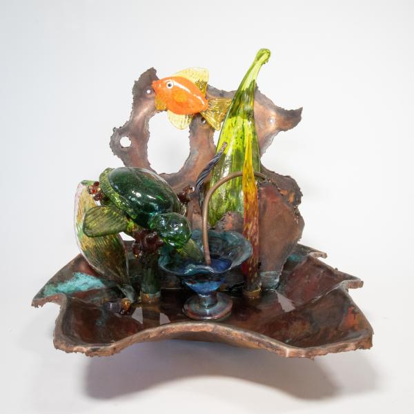 Turtle fountain in copper and glass picture